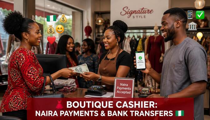 Photo of naira payments at boutique cashier stand