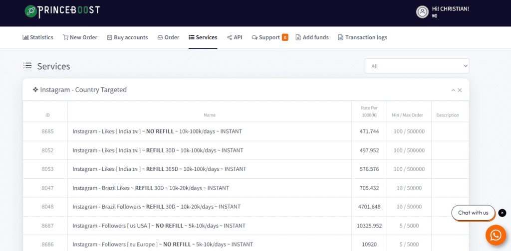 Princeboost TikTok and YouTube services