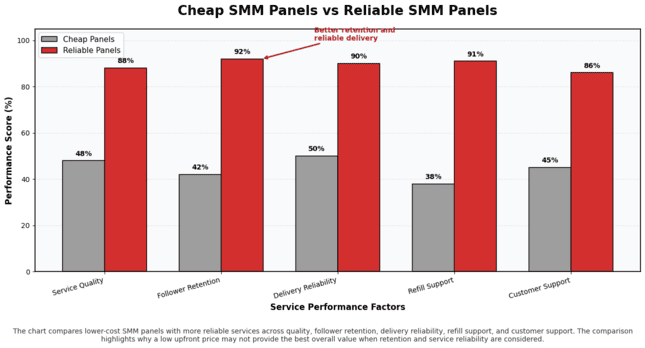 Bar chart showing cheap vs quality SMM panels.