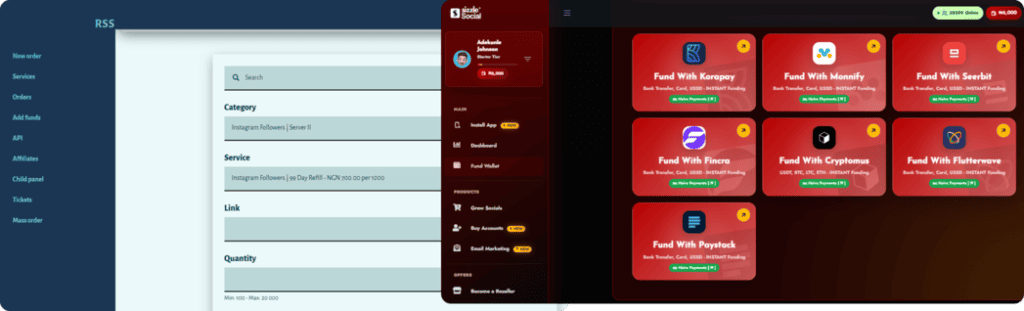 Screenshot showing ordering process on Really Simple Social dashboard