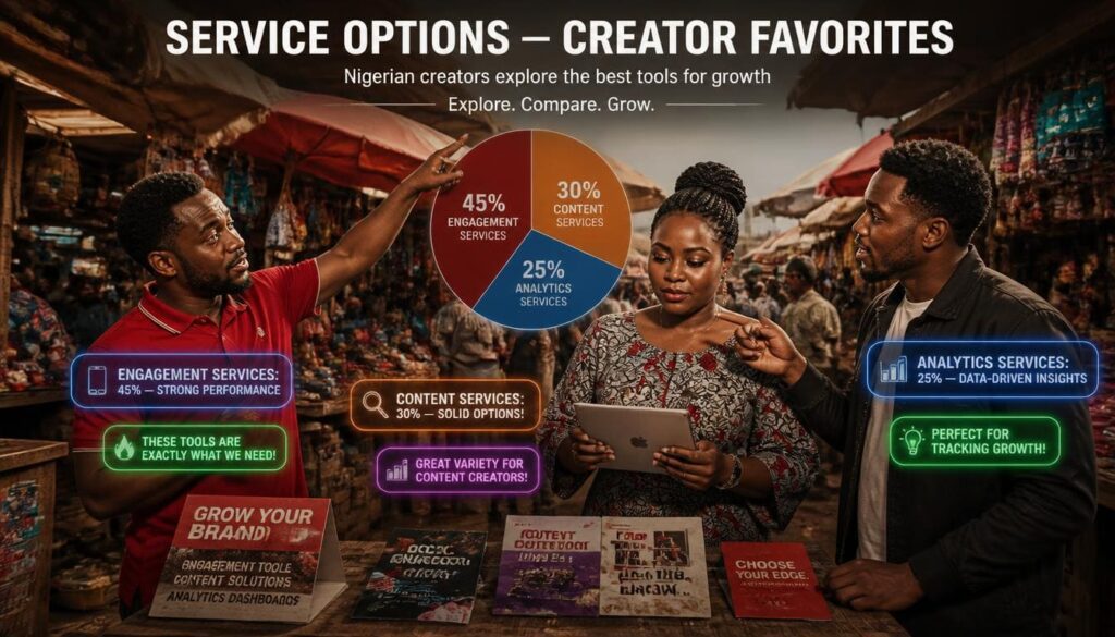 Pie chart comparing service variety.