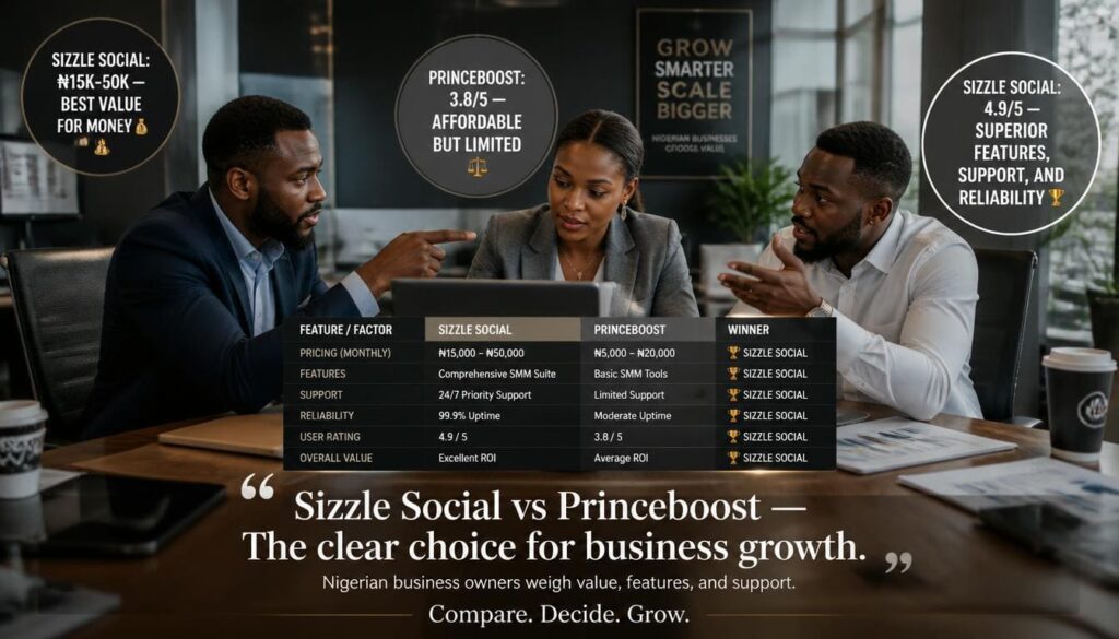 Sizzle Social vs Princeboost infographic Nigeria