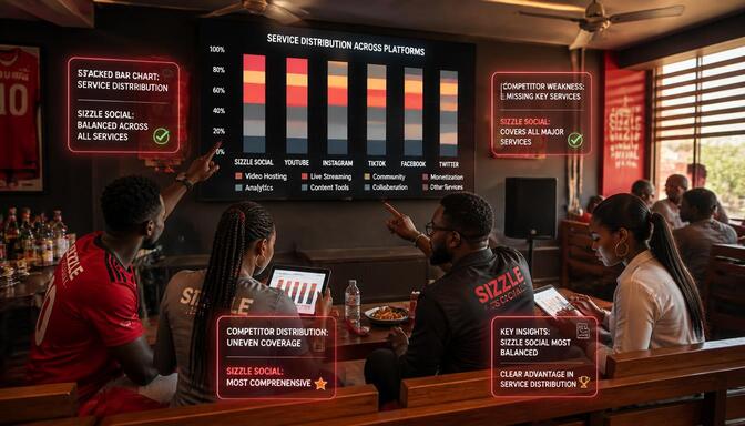 Stacked bar chart showing Instagram, TikTok, YouTube services comparison