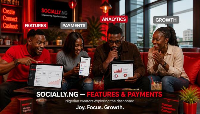 Socially.ng review showing app dashboard and Nigerian creators
