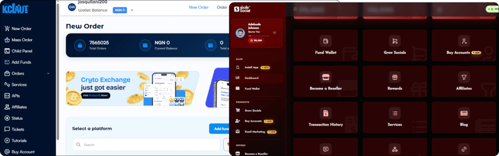 Screenshot of TheKclaut dashboard.