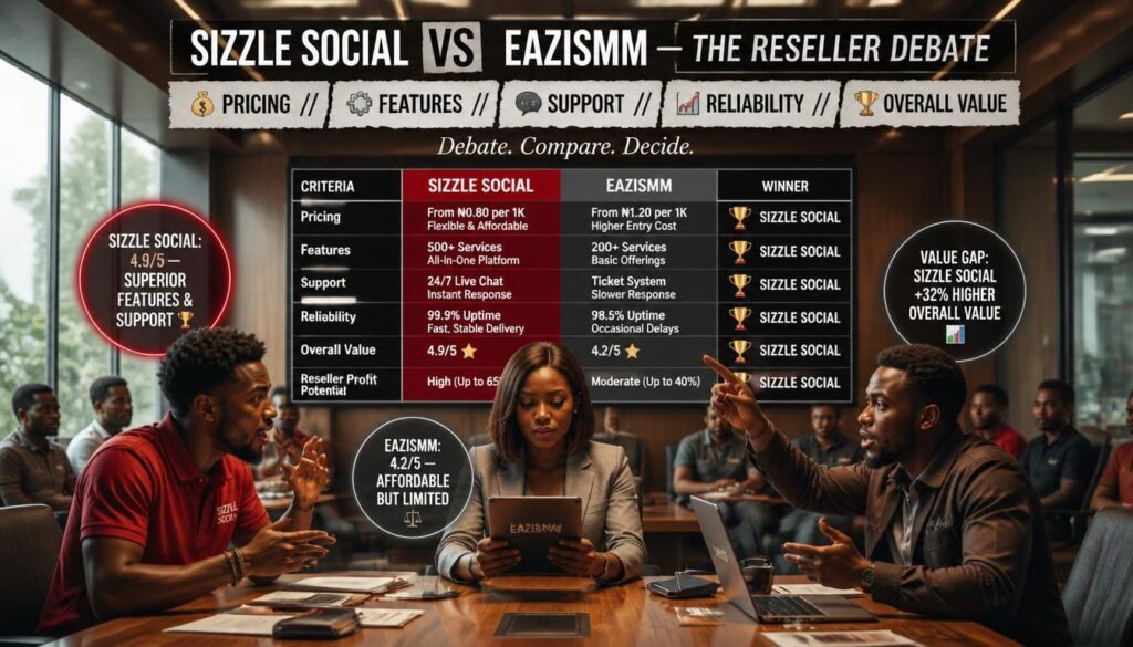 Nigerian resellers reviewing comparison table of Sizzle Social vs EaziSMM