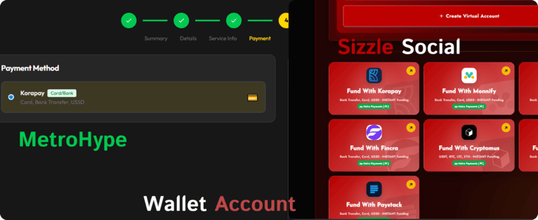 Screenshot of payment methods.