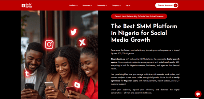 Screenshot of signup page for Sizzle Social account creation