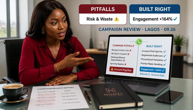 Graphic highlighting common pitfalls to avoid in WhatsApp marketing campaigns