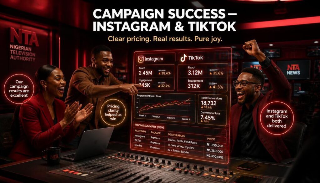 Nigerian agency reseller dashboard showing Instagram, TikTok, YouTube, LinkedIn services