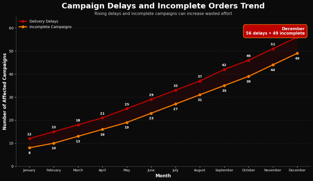 Line chart showing campaign delays over time