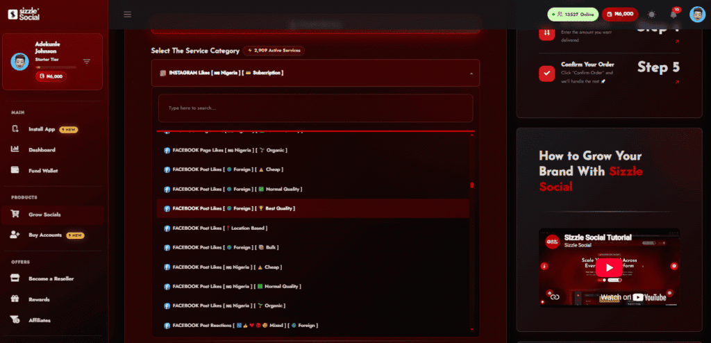 Screenshot of dashboard navigation