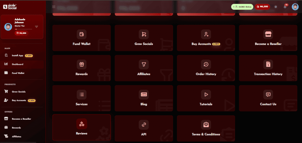 Dashboard interface screenshot Nigeria