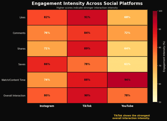 Heatmap showing real account engagements across multiple channels