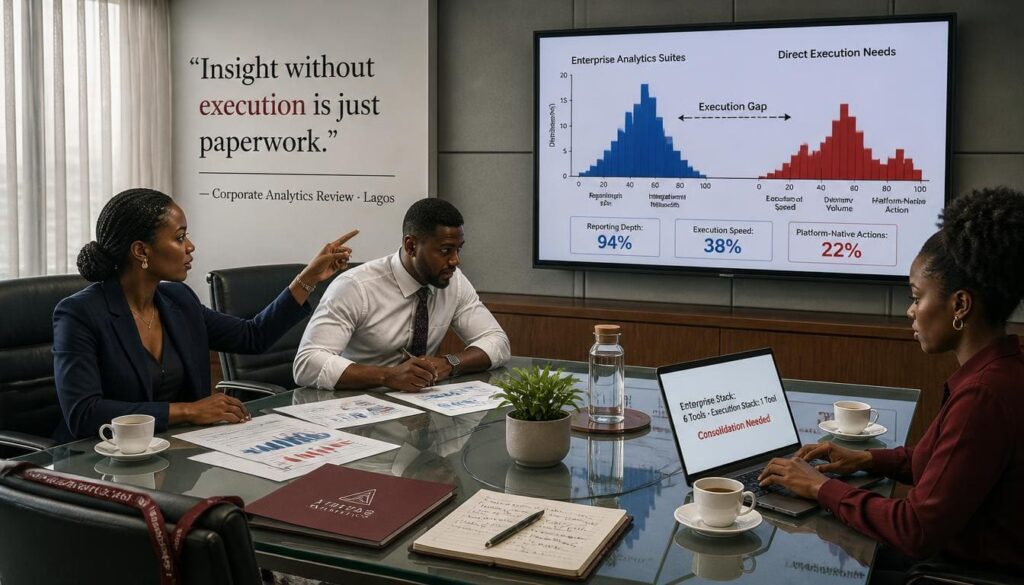 Histogram showing corporate analytics vs direct execution tools
