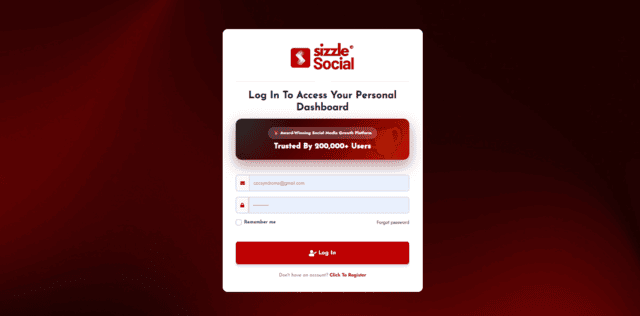 Sizzle Social signup screenshot