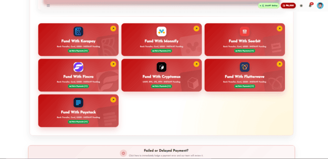 Screenshot showing funding methods