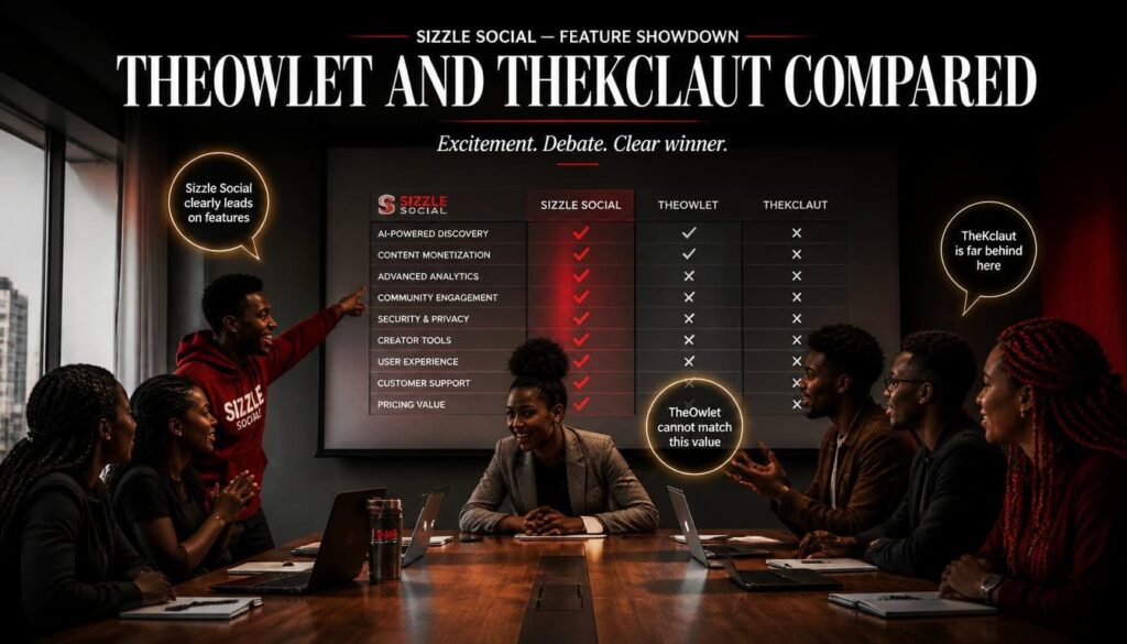 Sizzle Social vs TheOwlet vs TheKclaut features Nigeria