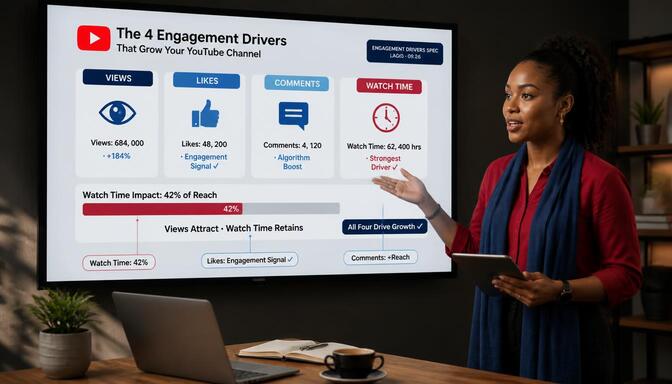 Graphic illustrating key drivers that elevate YouTube engagement metrics