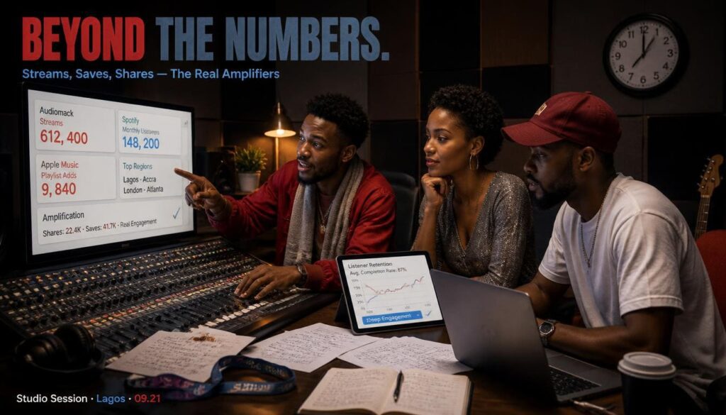 Line chart showing Audiomack, Spotify, and YouTube Music streams