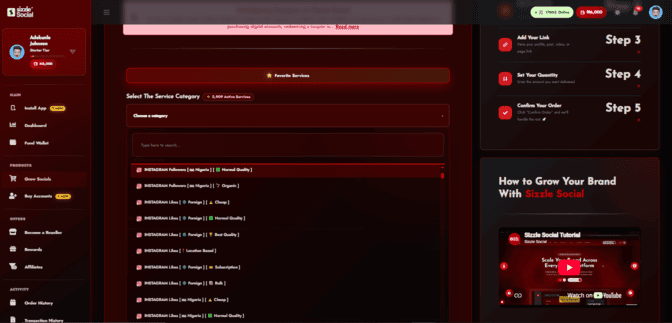 Dashboard navigation screenshot,