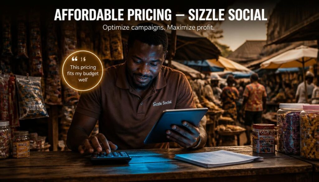 Reseller at market place calculating Sizzle Social pricing
