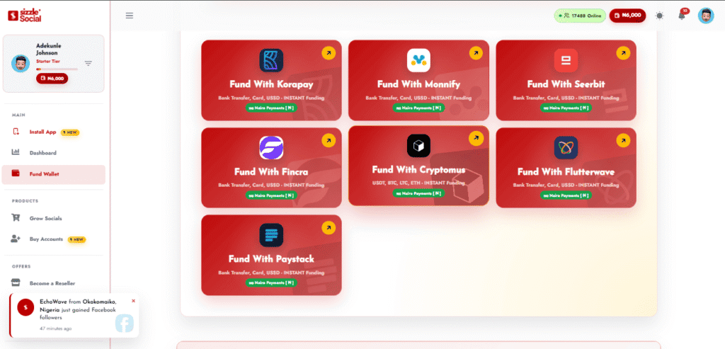 Screenshot showing wallet funding
