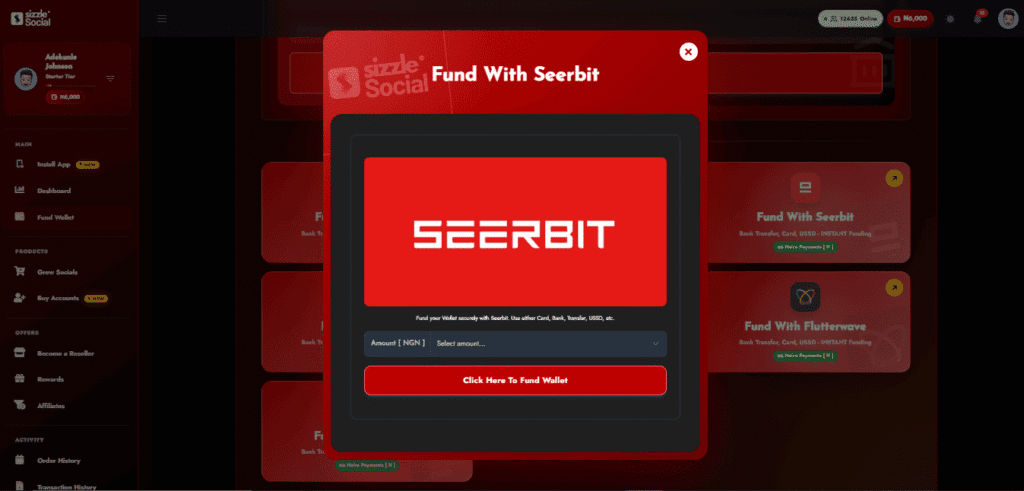 Screenshot of wallet funding page