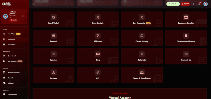 Dashboard interface navigation