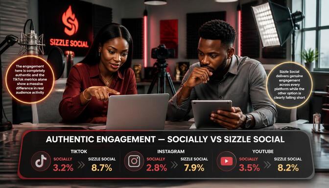 Infographic showing authentic profile engagement comparison,