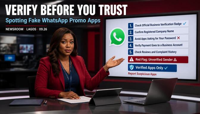Secure WhatsApp promo app verification in newscaster studio
