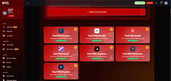 Sizzle Social Wallet funding Screenshot