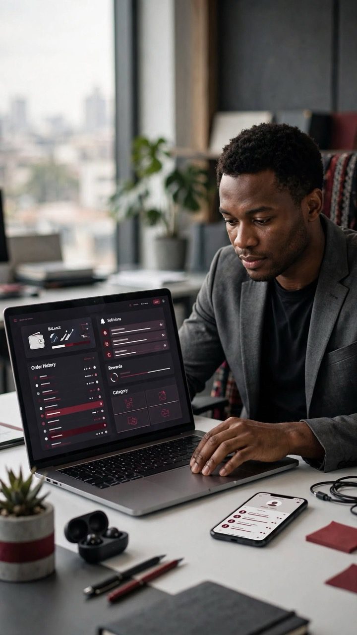 Nigerian creator reviewing wallet, orders, rewards and social growth services inside the Sizzle Social dashboard