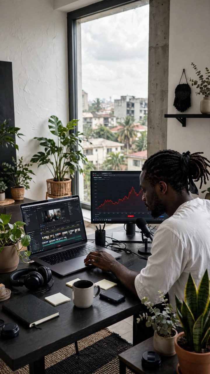 Nigerian YouTube creator working on video promotion after publishing content