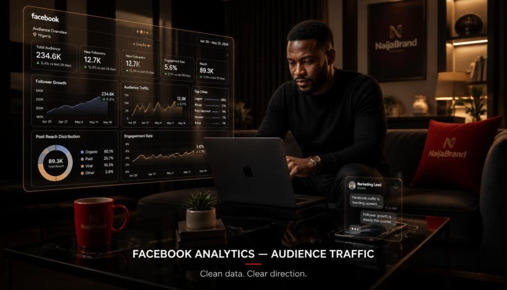 Line chart graph illustrating low Facebook profile discovery and visibility issues for Nigerian creators online