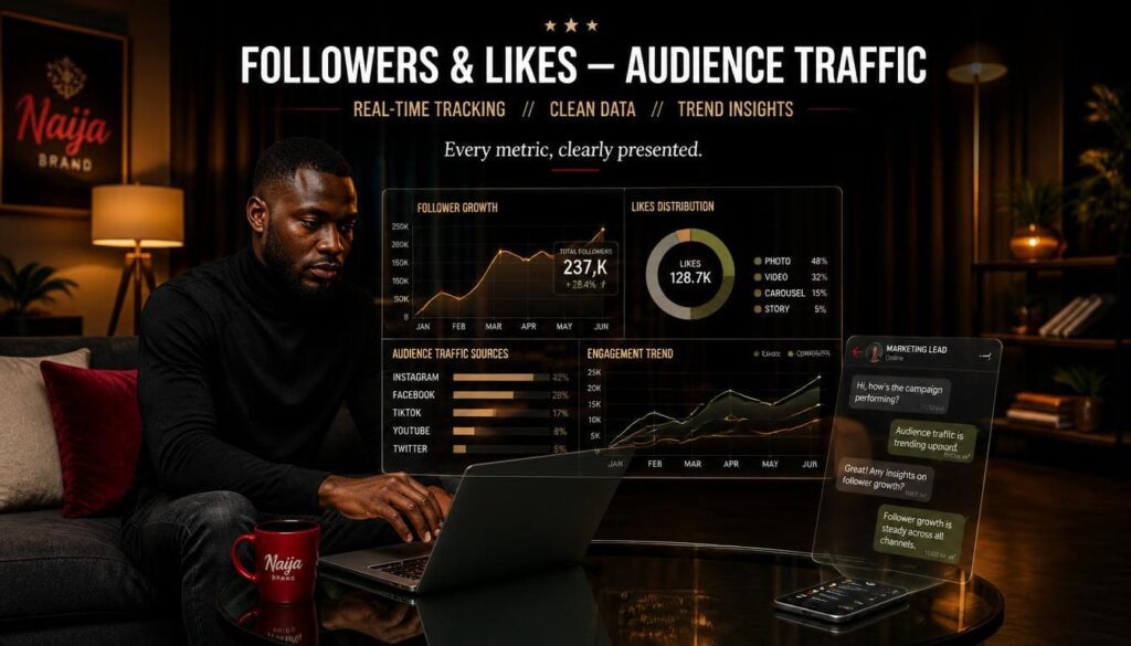 Line chart graph illustrating low Facebook profile discovery and visibility issues for Nigerian creators online.