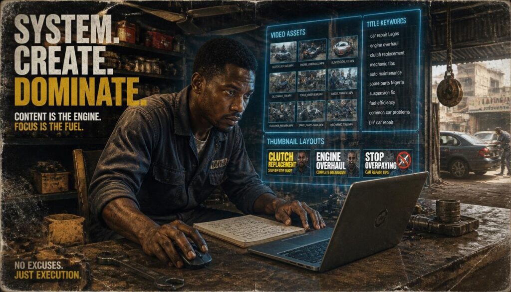 Nigerian digital creator comparing free video editing and thumbnail design software