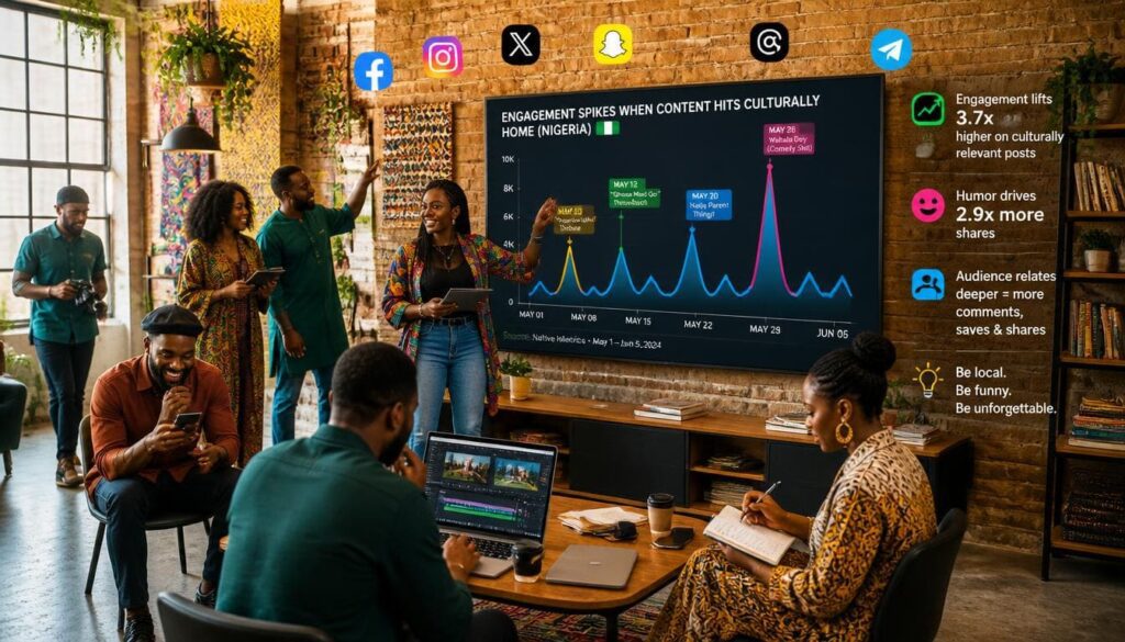 Bar chart showing higher engagement metrics when incorporating familiar local phrasing