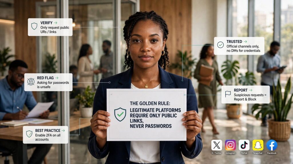 Close-up text photo emphasizing that legitimate SMM panels never request user passwords.