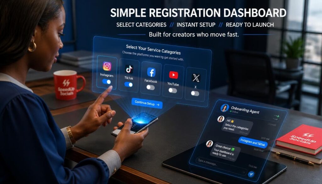 User friendly digital screen showing account creation steps on a growth panel website