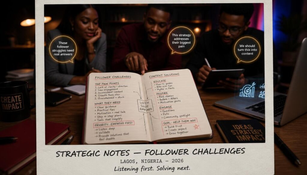 Close up image of notepad detailing audience research and problem solving content strategies