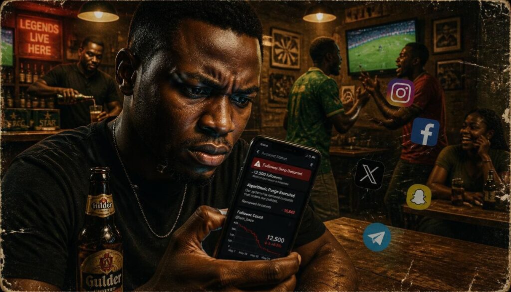 Close up view of smartphone screen showing algorithm purges of fake ghost profiles