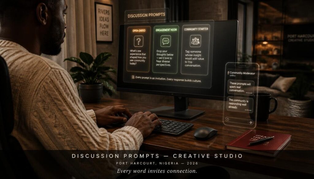 Close-up textphoto style image focusing on interactive prompts and community question strategies