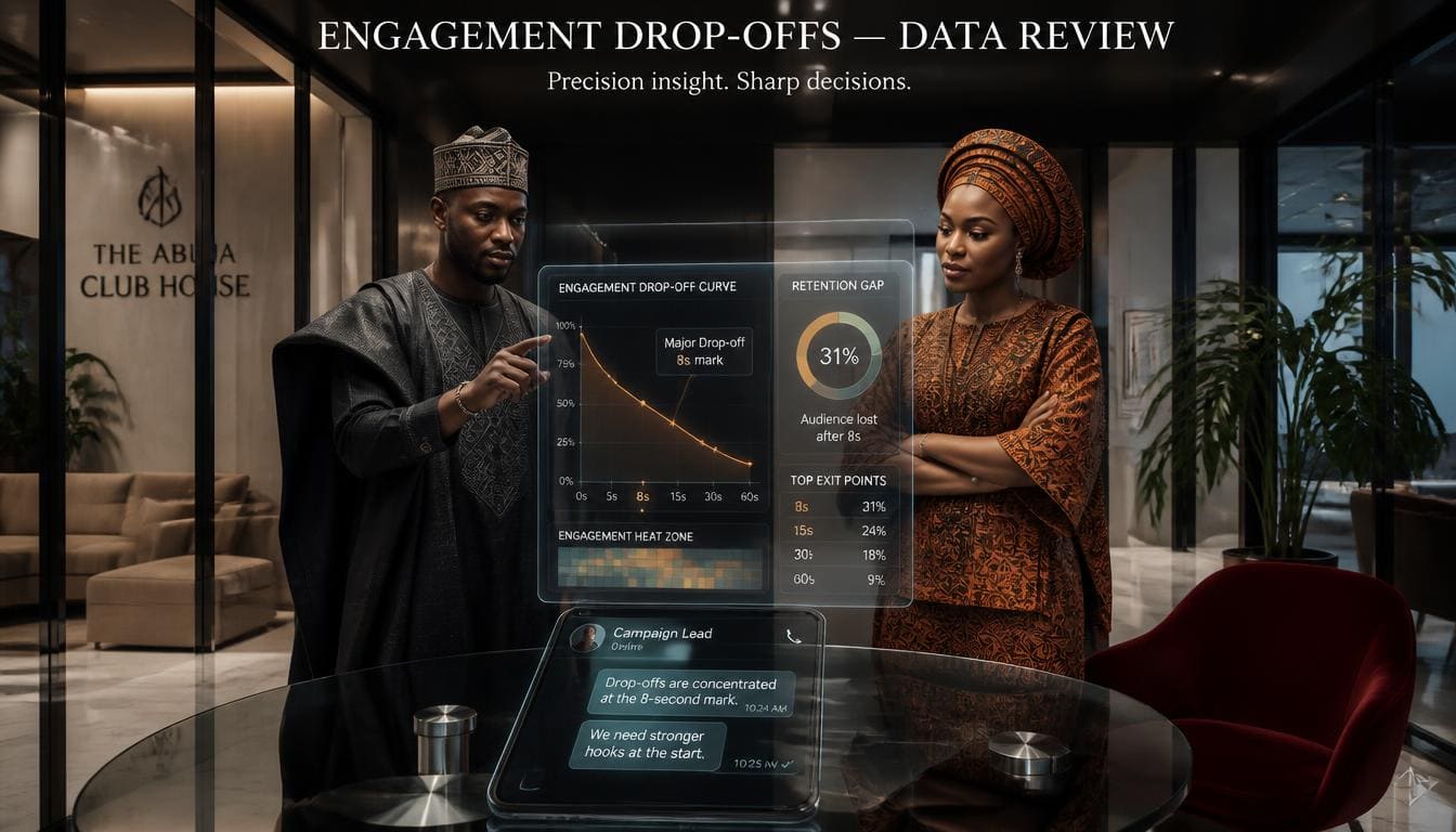 Colorful data pie chart analyzing stagnant Facebook page growth metrics across Nigerian digital demographics