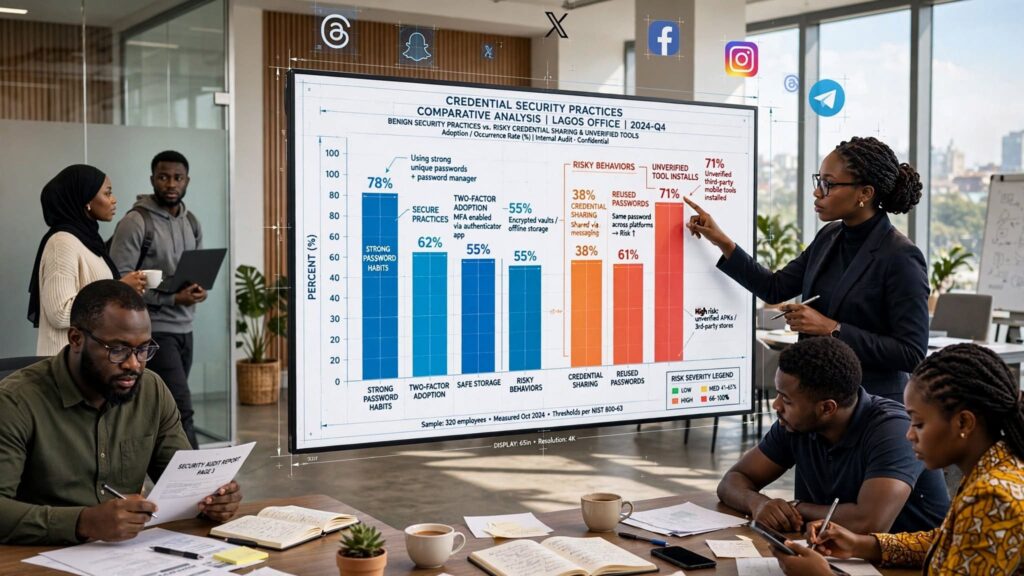 Bar charts showing security vulnerability levels when third-party applications demand user passwords.