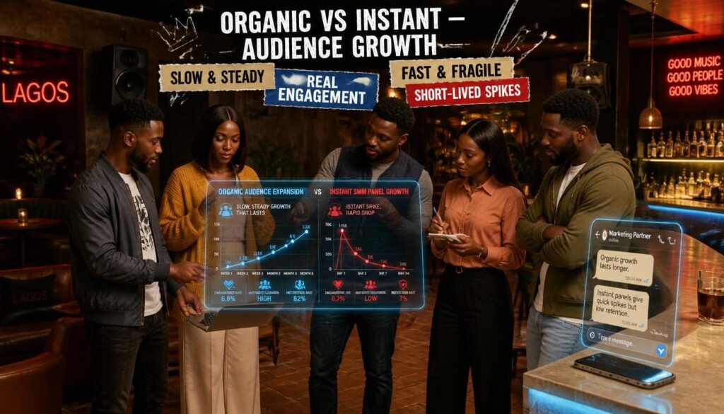 Nigerian marketer comparing data on a detailed website analytics comparison table