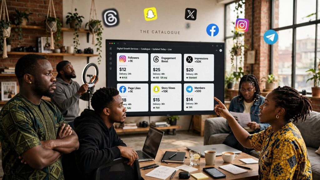 Video preview showing diverse social media growth services available on online dashboards.