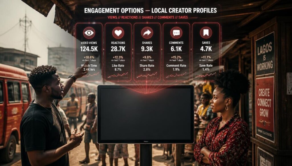 Various content engagement metrics displayed cleanly on a sleek mobile device screen.