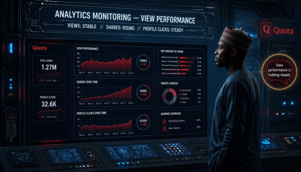 Analytics dashboard snapshot monitoring view counts upvotes shares and profile clicks data