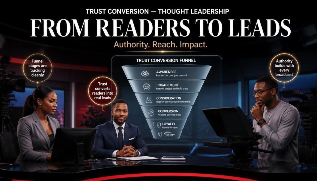 Sales conversion funnel diagram mapping reader transition from post discovery to client lead